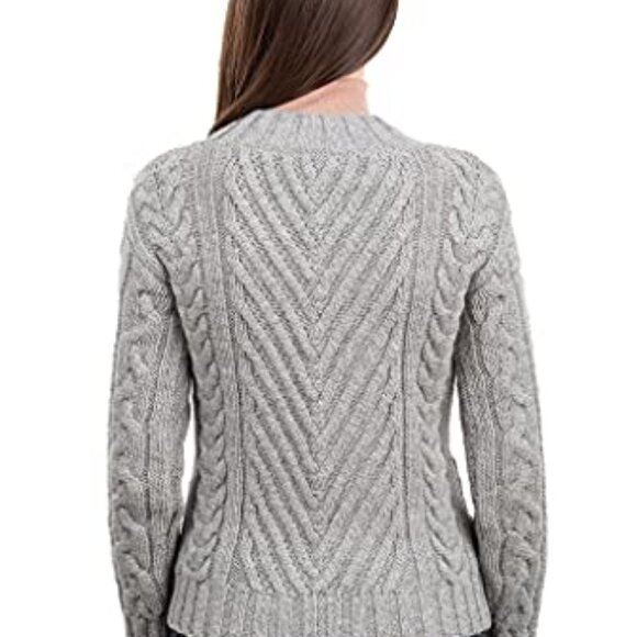 SAOL 100% Irish Merino Wool  Ribbed Cable Sweater Wool, Grey  Women Size XS  NIB - Picture 3 of 3